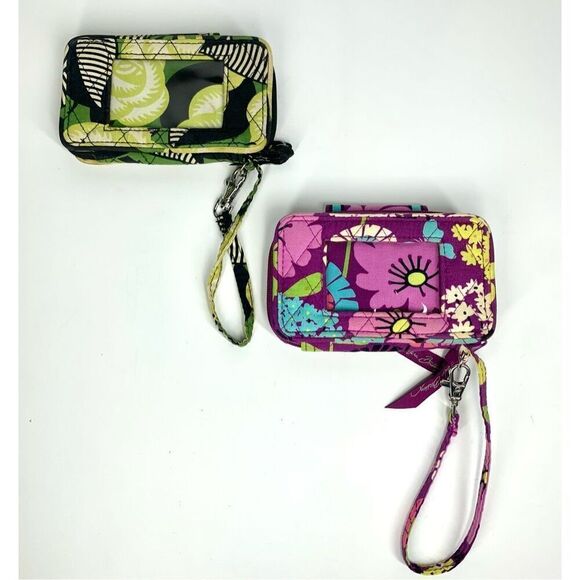 Vera Bradley Flutterby Purple & La Neon Rose Green Zip Around Wristlet Wallet - Picture 2 of 6
